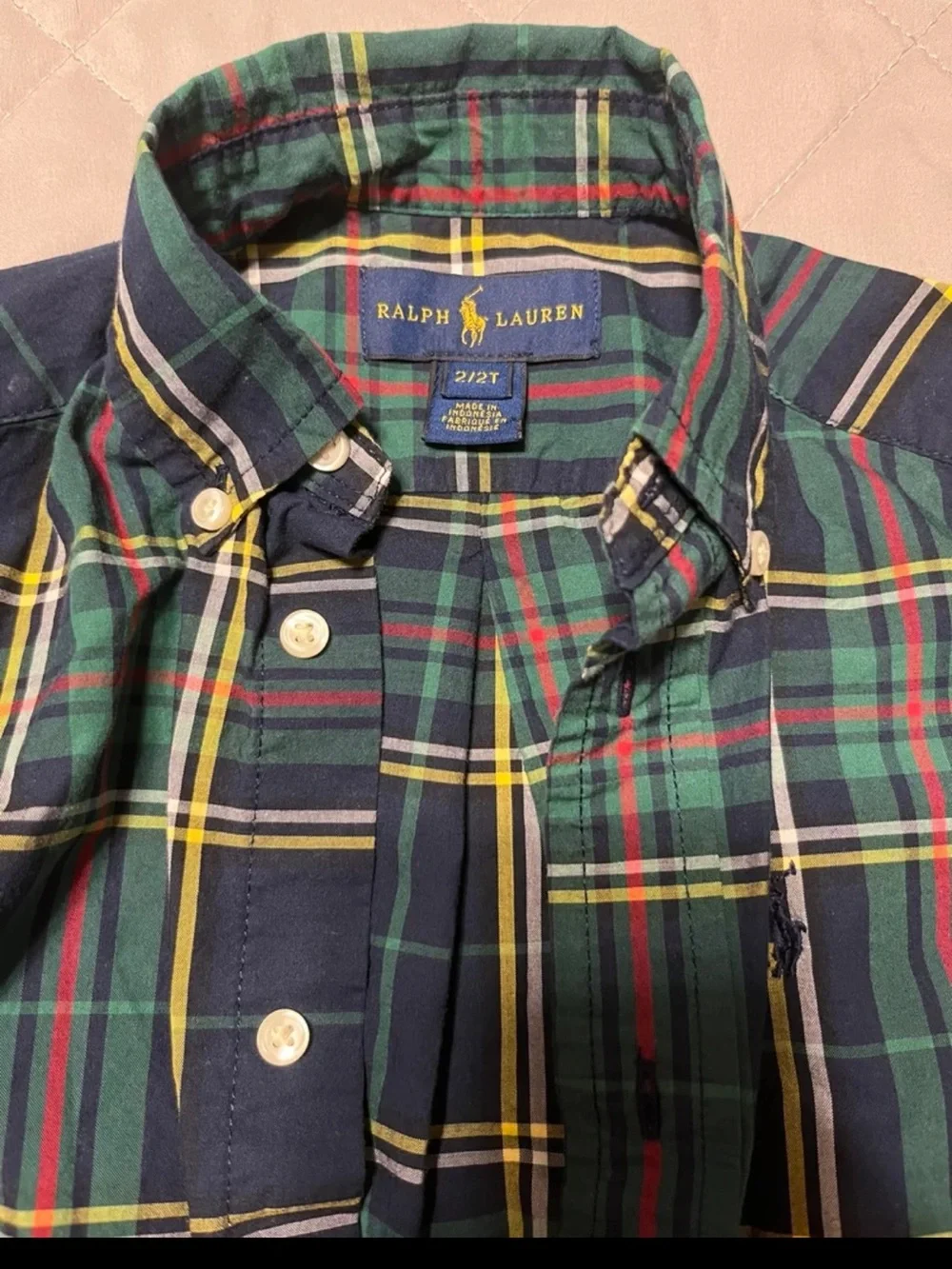 Ralph Lauren Navy and Green Plaid Button-Down Shirt Set Size 2T